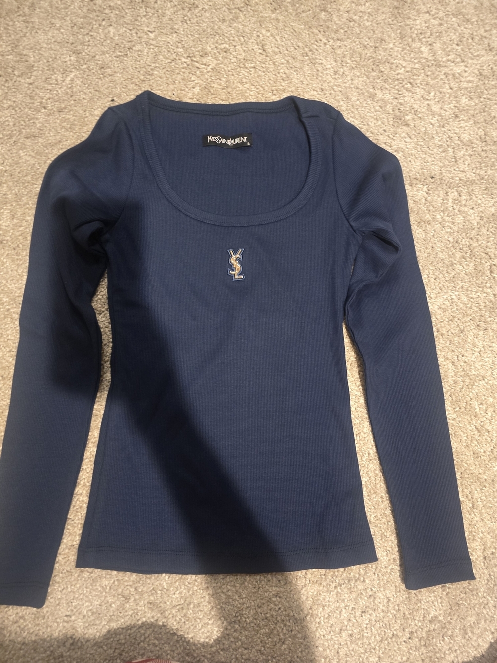 Yves Saint Laurent Navy Long Sleeve Scoop Neck Top